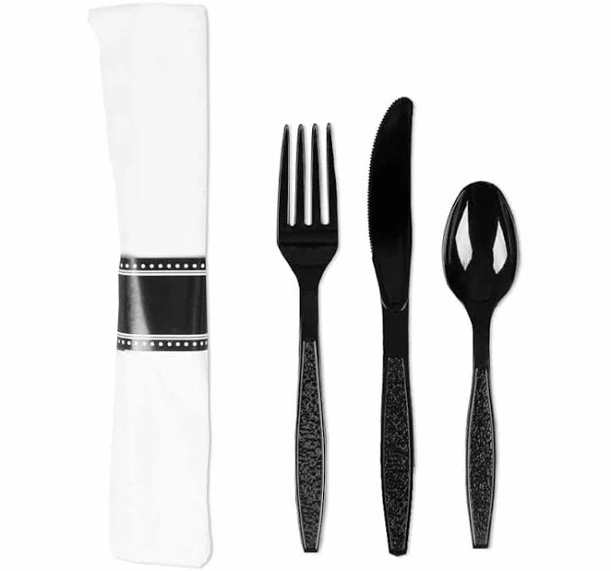 Kit, Cutlery Black KFS Nap Pre-Rolled